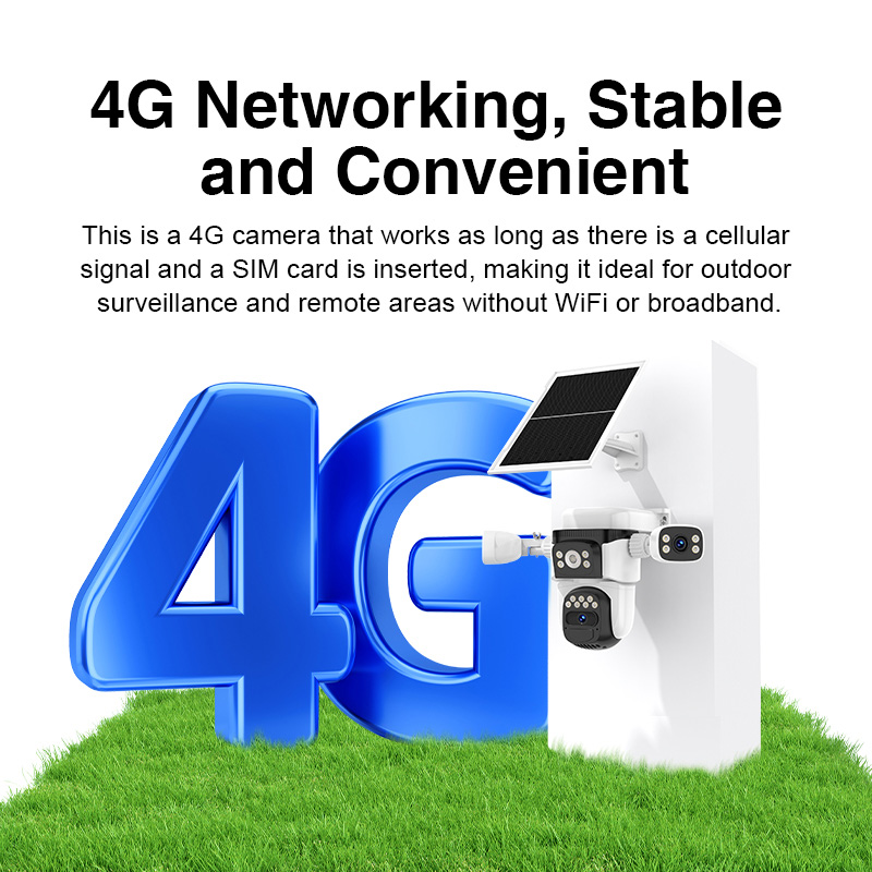 Caméra de sécurité solaire 4G basse consommation OKAM AOV, 3 objectifs 4