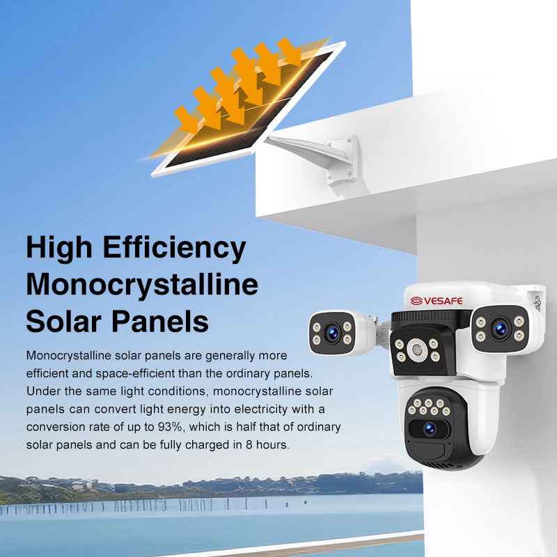 Caméra de sécurité solaire 4G basse consommation OKAM AOV, 3 objectifs 5