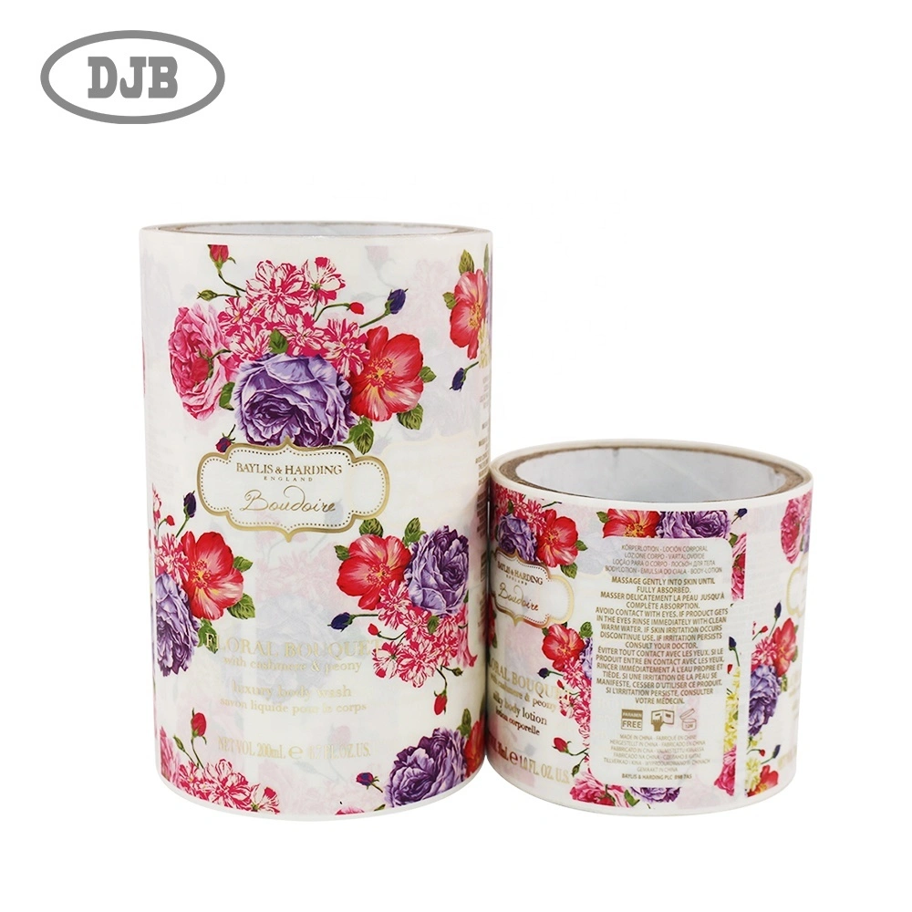 Material PE transparente con estampado en caliente y barniz mate para etiquetas de gel de baño 1