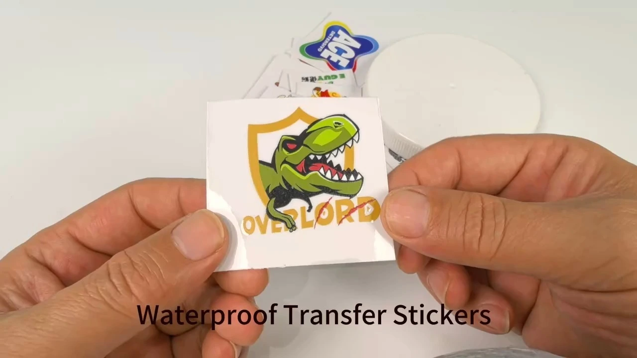 Pegatizas de transferencia personalizadas para materiales para mascotas, impresión UV e impresión digital pegatina personalizada para etiqueta de transferencia con logotipo de marca 1