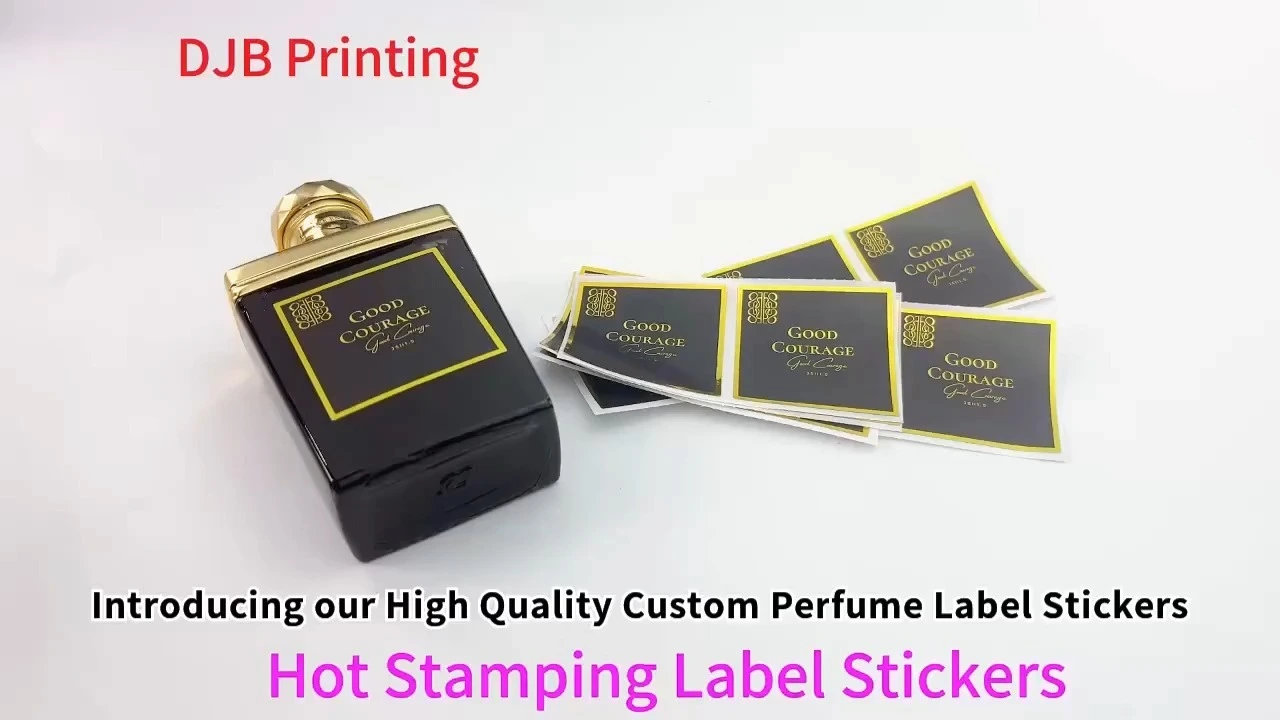 Autocollants d'étiquette de parfum personnalisés en papier synthétique, processus d'estampage en or, autocollant personnalisé à vernishing mate pour parfum / bouteille de parfum avec papier d'ordice d'adhésif personnalisé en feuille d'or 1