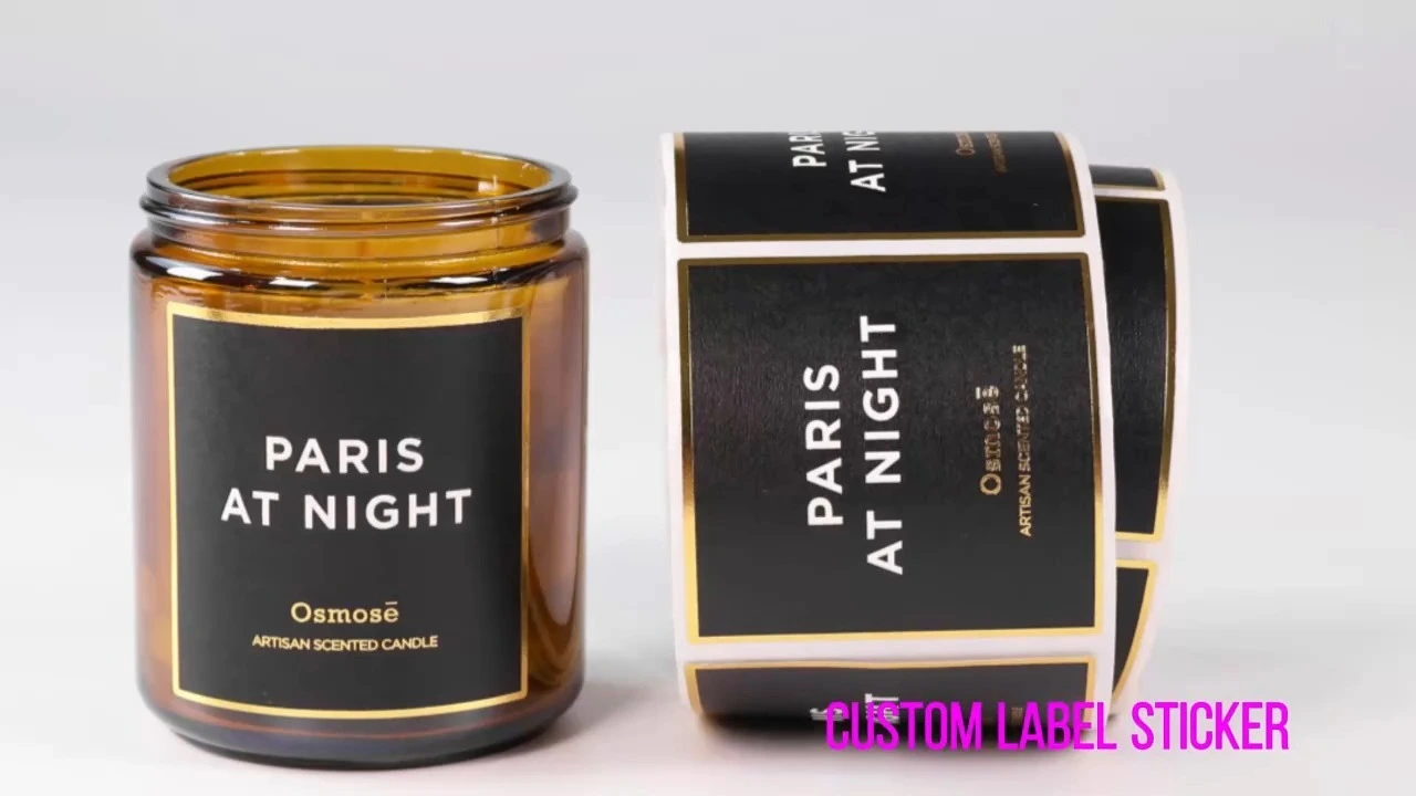 Etichette personalizzate con stampa a caldo e texture per barattoli di candele | Adesivi di carta goffrata di lusso per confezioni di candele 1