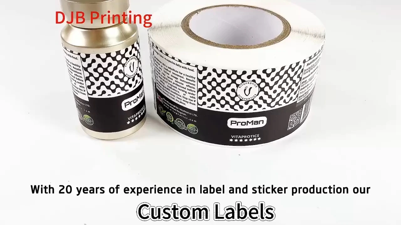 Étiquettes personnalisées pour compléments alimentaires (direct usine) - Vernis UV sélectif mat pour flacons de DHA et de produits nutritionnels 1