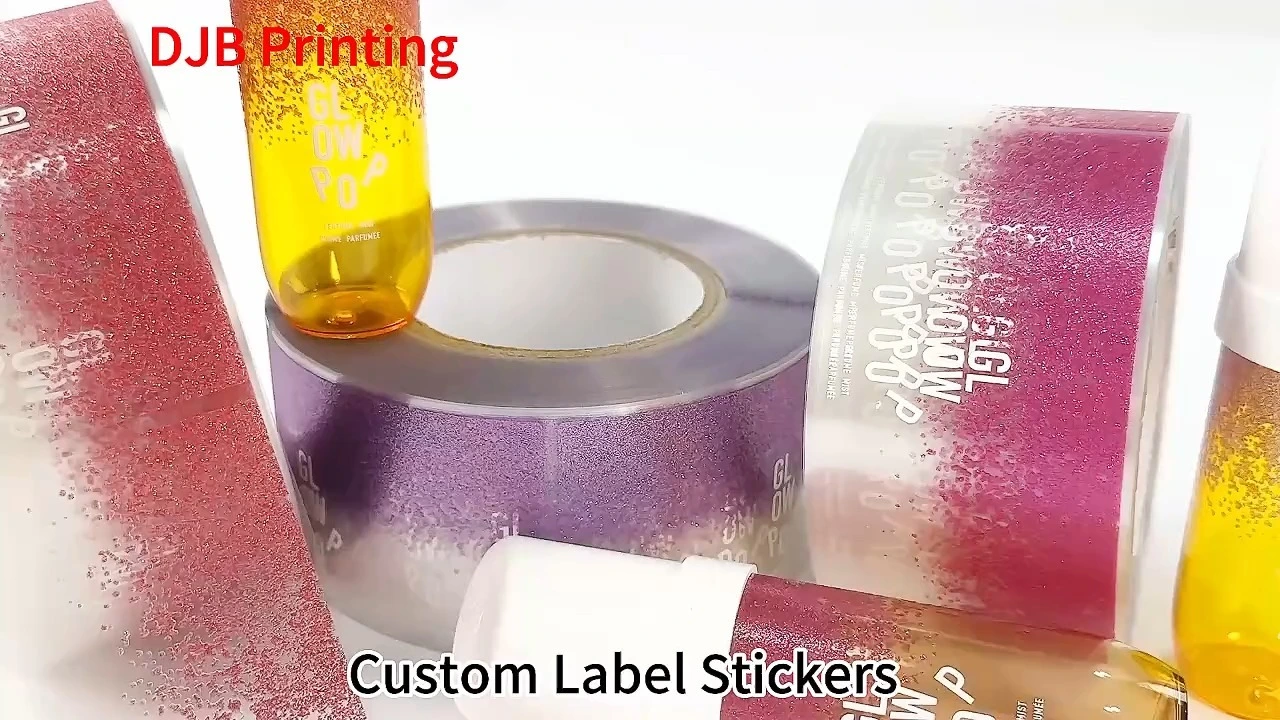 Custom Printed Glitter Clear Vinyl Label Stickers - Silk Screen Transparent Cosmetic Branding Labels 1