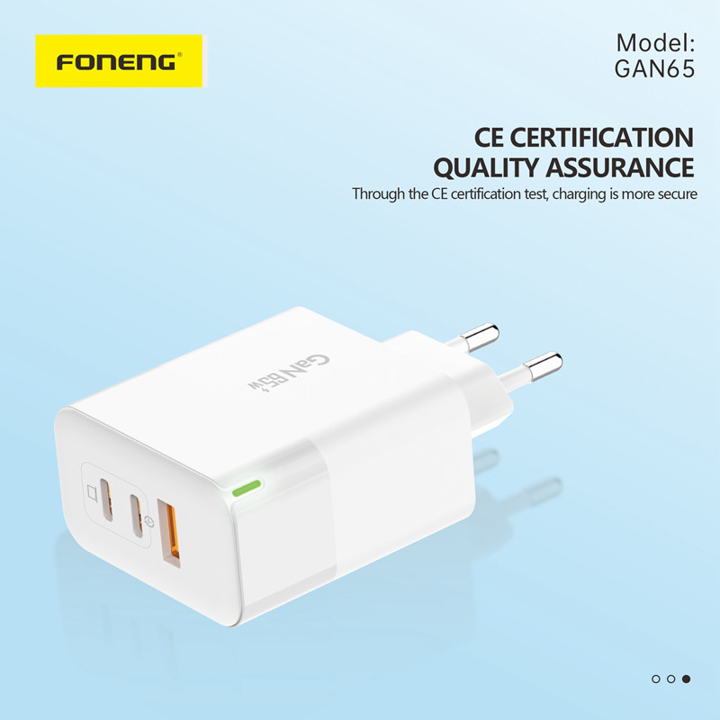 FONENG GaN Wall Charger A+C+C 3-Port 65W Charger with Cable GAN65 21