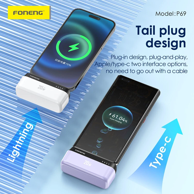 FONENG 5000mAh Mini Size 20W Power Bank with TypeC Lightning Connector P69 22