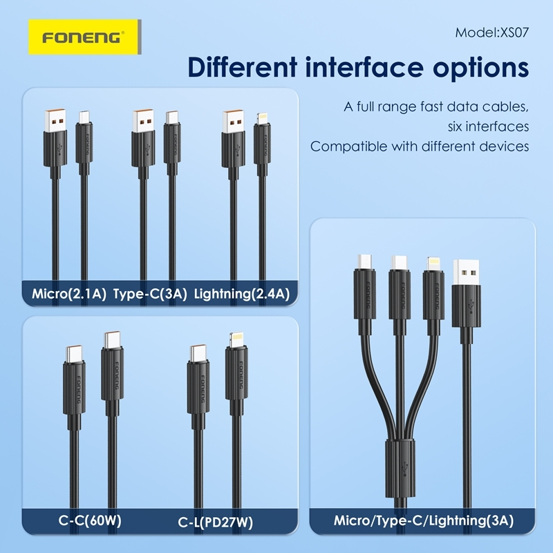 FONENG Wholesale Multiple Interface Cable Private model PVC 1M Data Cable XS07 24