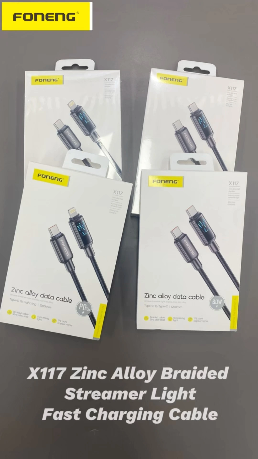 FONENG 1.2M フローティングライト亜鉛合金ヘッド編組ケーブル X117 1