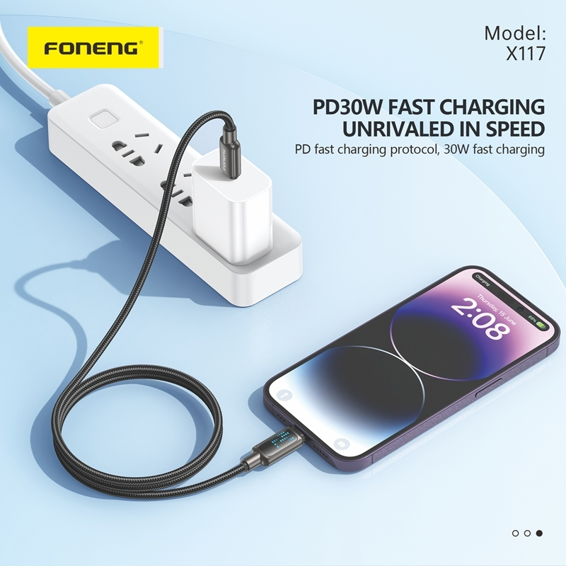 FONENG 1.2M Flowing Light Zinc Alloy Head Braided Cable X117 23