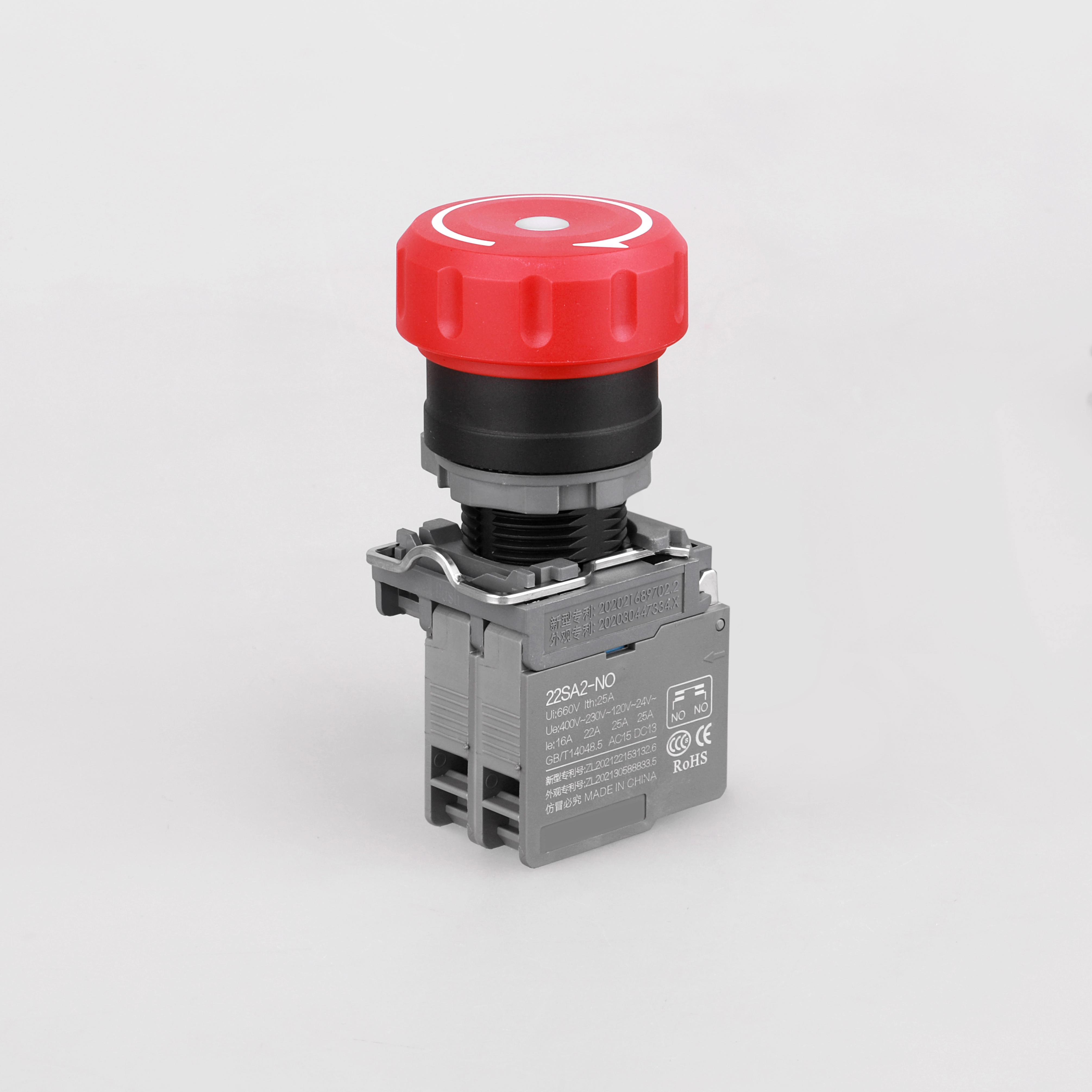 25a conexão de parafuso de 22mm de 22mm de emergência de cabeça de plástico com luz RY-ELE 1