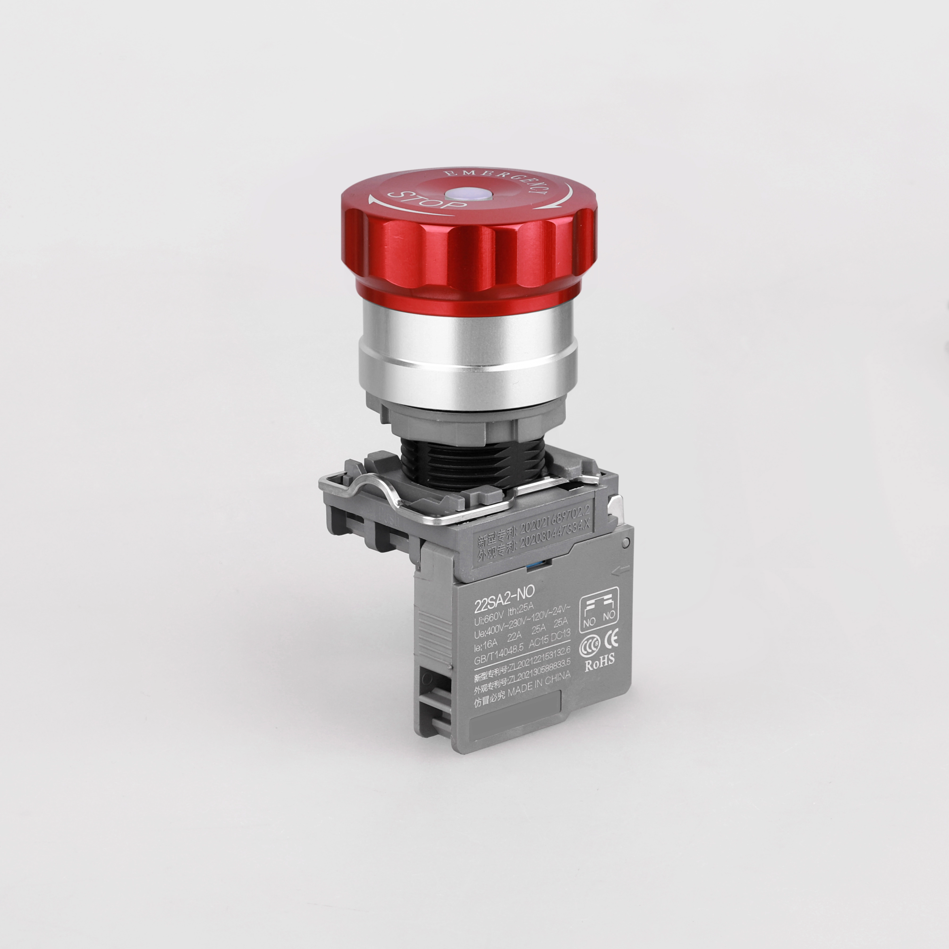 25a conexão de parafuso de 22mm Metal Head de metal Botão de parada de emergência com luz RY-ELE 1