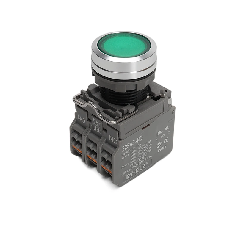 Bouton transparent à courant élevé 15A avec lumière normalement fermée 1NO 1NC RY-ELE 1