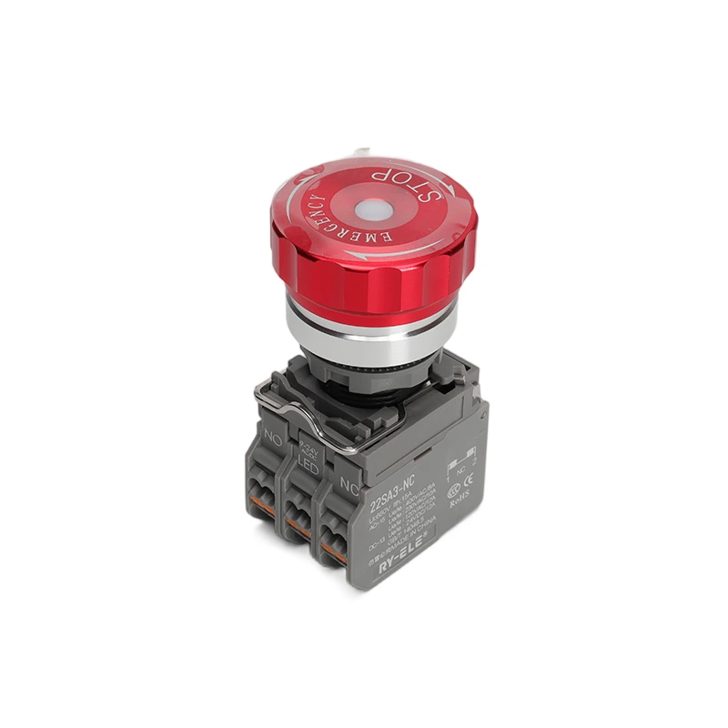 15A High Current Illuminated Emergency Stop Button (Aluminum Head) 1NO 1NC RY-ELE 1