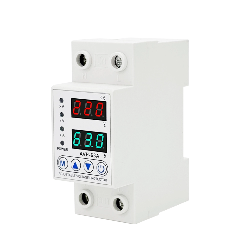 63A Adjustable Digital Over & Under Voltage Protector, Dual Display Voltage & Current Monitoring Relay with Auto-Reclose RY-ELE 1