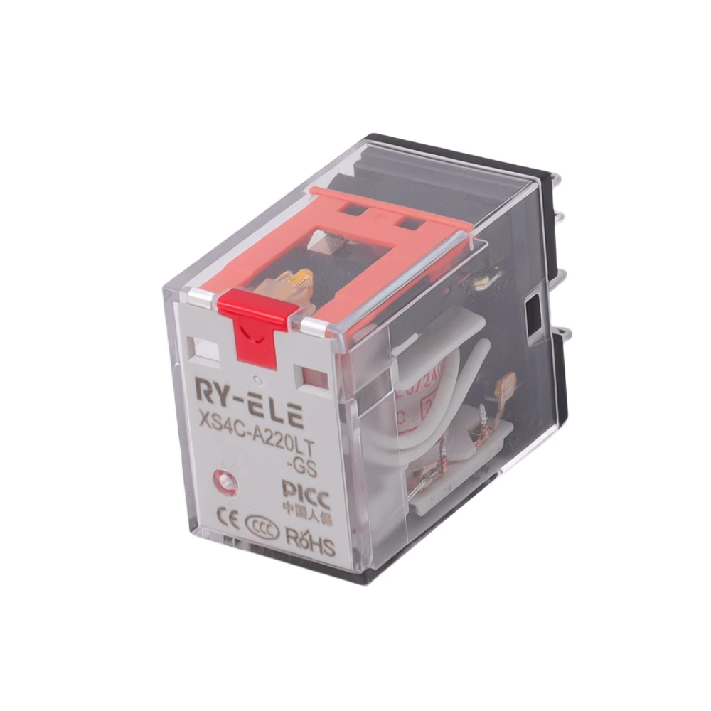 Relé intermedio miniatura XS4C-A220LT-GS de 5 A y 14 pines, AC220V, general con indicador LED, tipo enchufable para automatización industrial RY-ELE 1
