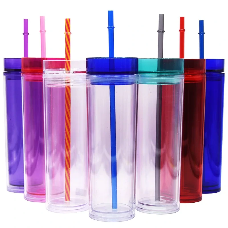 New Design Wholesale Colorful Clear Straight  Plastic Tumbler With Lid And Straw In Box 1
