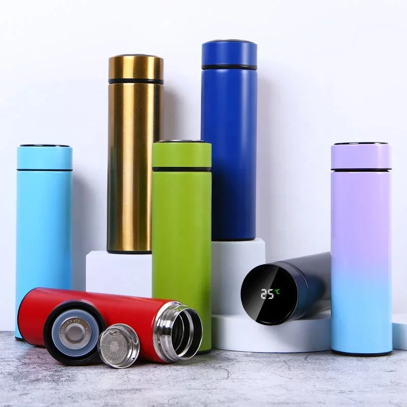 Custom Logo Stainless Steel Insulated Vacuum Flasks Straight Thermos Led Temperature Display Digital Termos Smart Water Bottle 1