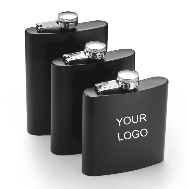 Wholesale Custom Logo 6oz Matte Black Hip Flask Stainless Steel Liquor Whiskey Alcohol Flask 1