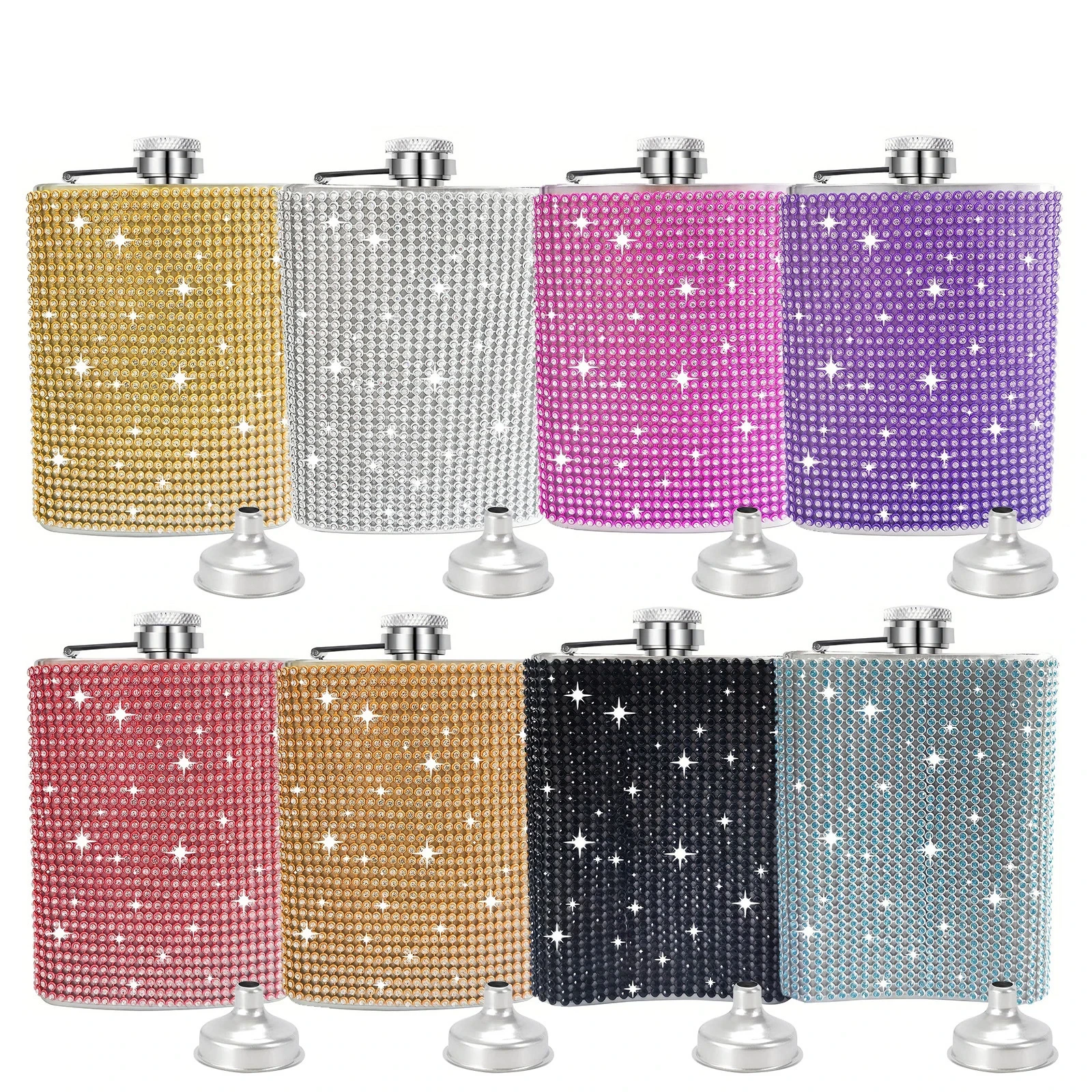 Dd2742 Reusable Rhinestone Glitter Alcohol Flask 6oz 8oz Matte Black Whisky Wine Pot Liquor Bottle Diamond Bling Hip Flasks 1