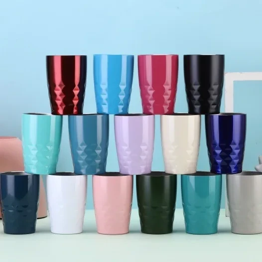 304 Stainless Steel Beveled Tumbler Vacuum Double-layer Simple Diamond Car Portable Coffee Cup Wholesale Cross-border Special 1