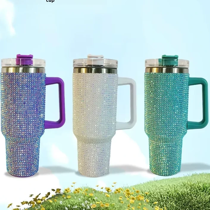 Simple Stick Diamond 30oz Handle Cup Diamond-encrusted Thermos Cup 304 Stainless Steel Large Capacity 1