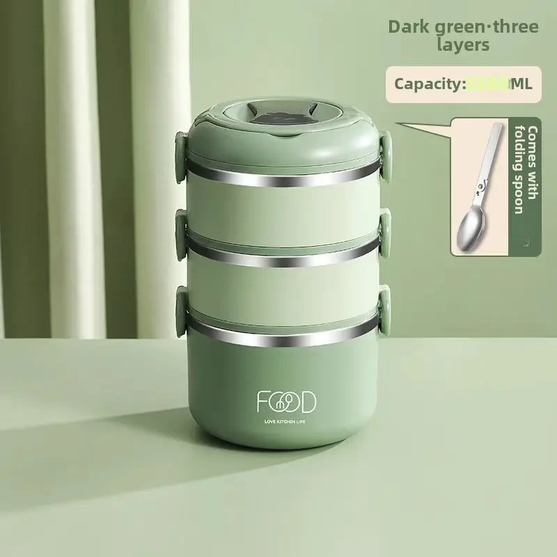 304 Stainless Steel Insulated Lunch Box Multi-layer Insulated Lunch Box Can Be Microwave Heated Portable 1
