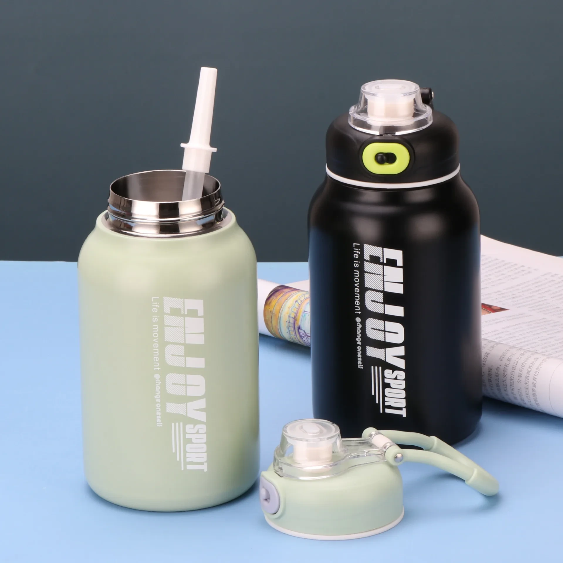 High Appearance Level Gradient Sports Kettle Large Capacity 304 Stainless Steel Portable Straight Drink Ton Ton Kettle 1