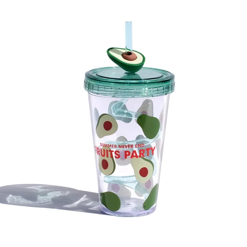Fruit-themed Clear Plastic Tumblers With Lids And Straws - 500ml,Bpa-free,Ideal For Summer Beverages And Parties 1
