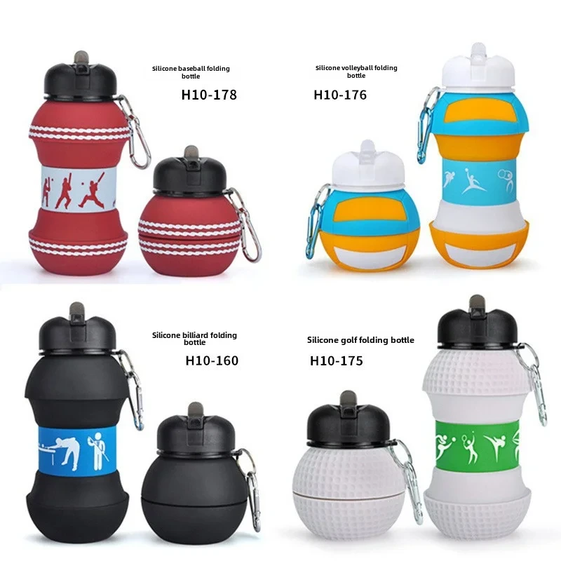 Foldable Basketball Shape Silicone Water Bottle With Carabiner - 550ml,Bpa-free,Perfect For Sports And Outdoor Activities 1