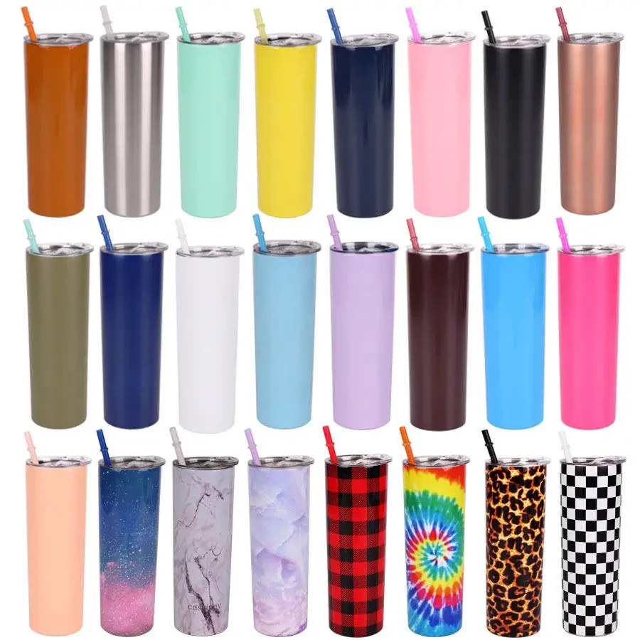 New 20oz Personalized Sublimation Colorful Water Cups Straight Tumbler Cup Travel Mugs With Straw Double Wall Vacuum Insulated 1
