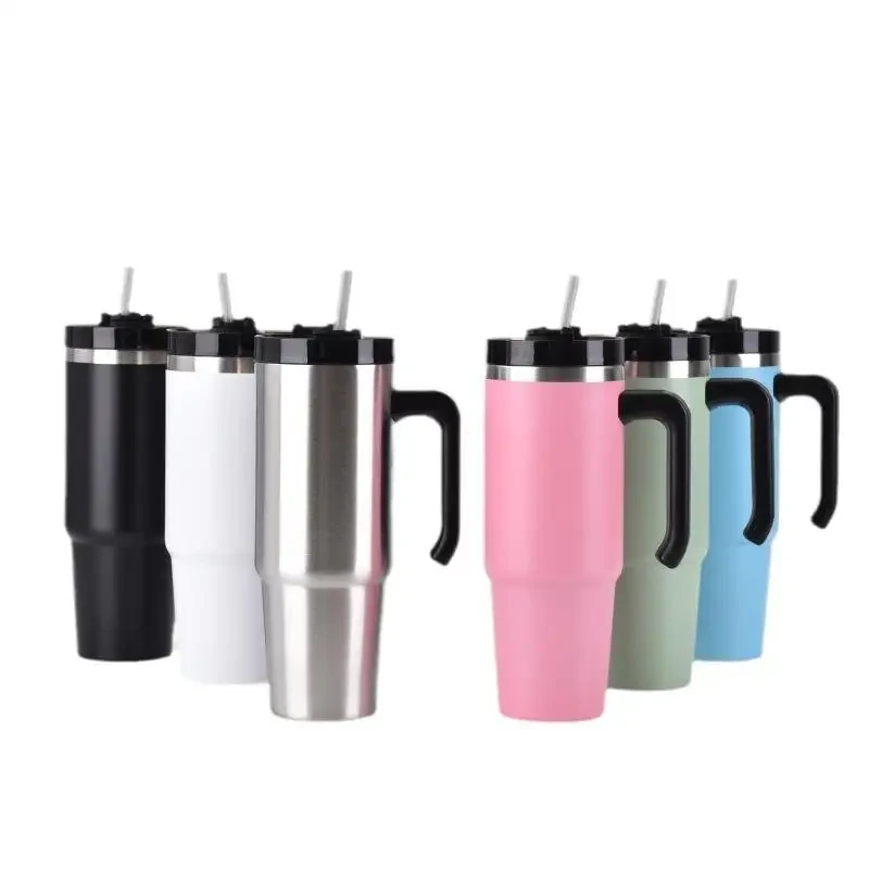 Copo de carro com alça de 20oz30oz personalizado de fábrica, copo isolado de aço inoxidável 304, copo de palha de grande capacidade 1
