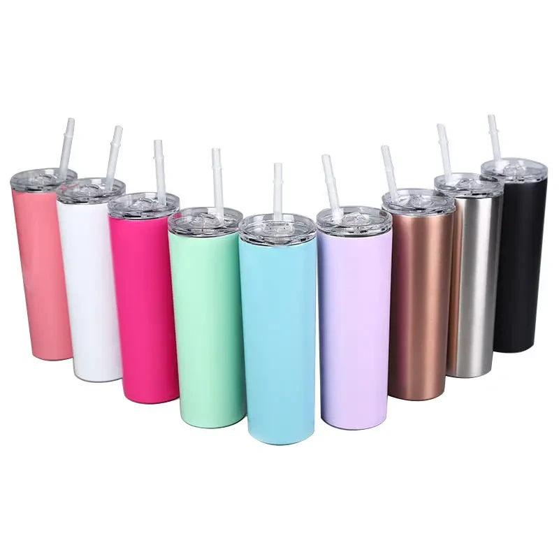 Wholesale Double Wall Stainless Steel Vacuum Insulated 20oz Custom Color Straight Skinny Cups With Lid And Straw 1