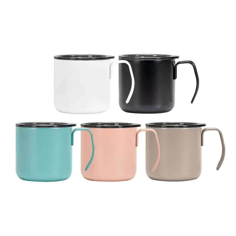 Caneca de café isolada de parede dupla de 12 onças com alça de aço inoxidável copos de leite com logotipo personalizado 1