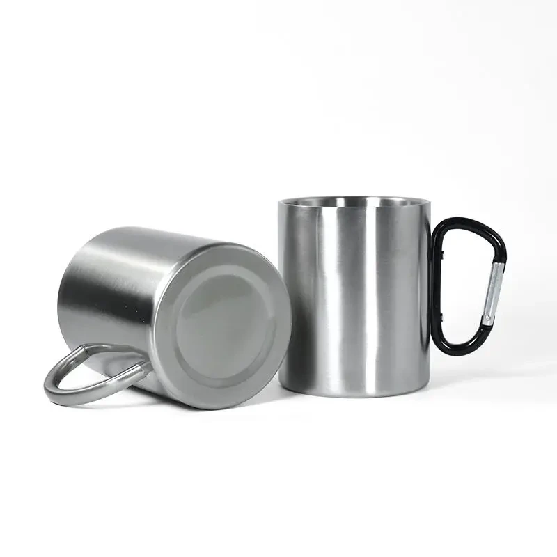 Hot Sale Double Wall Carabiner Camping Cooking Cup Stainless Steel Coffee Mug With Handle 1