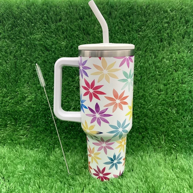 Wholesale Bulk 40oz Vacuum Double Walled Stainless Steel Tumbler Leaf Fireworks Pattern Tumbler Mug 1