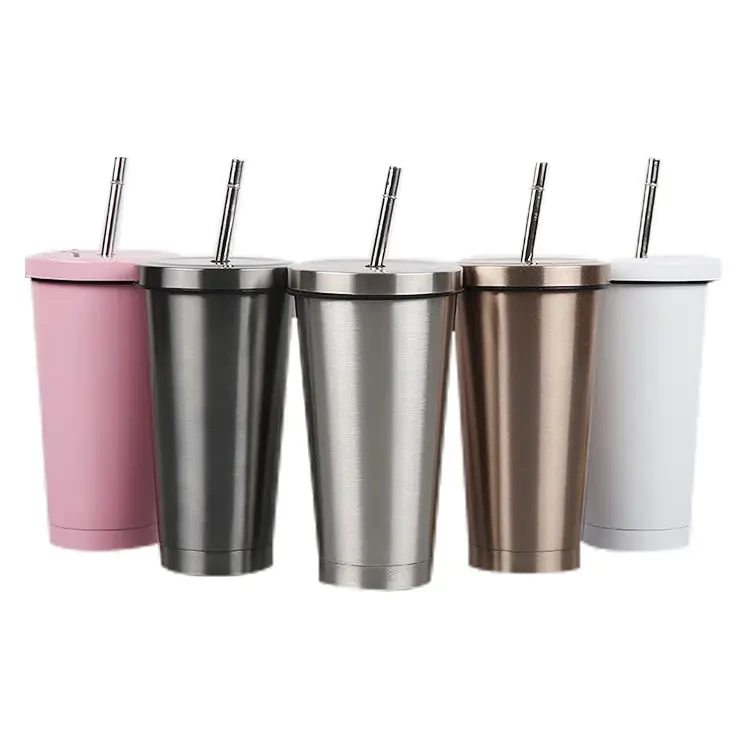 Wholesale Double Wall 304 Stainless Steel Vacuum Insulated Tumbler Thermal Cups Coffee Mugs With Straw Iced Cup 1