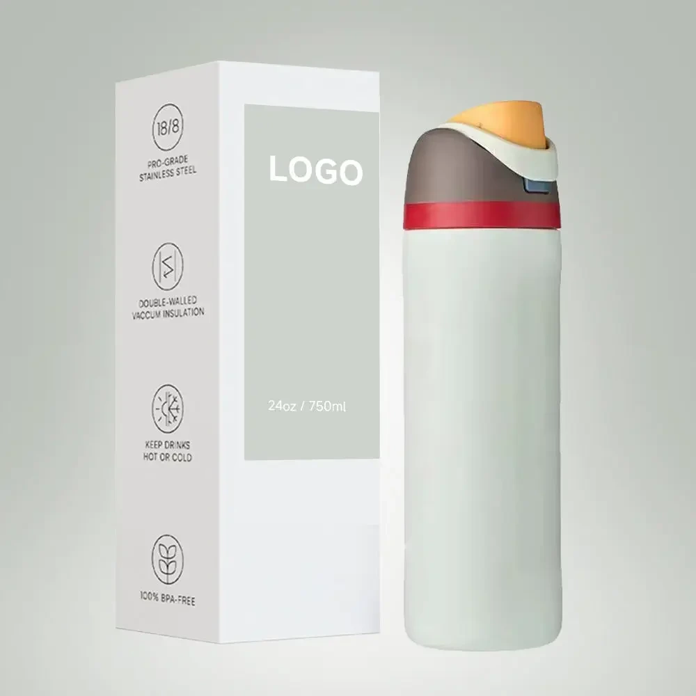 Venta al por mayor, logotipo personalizado, botella de agua de acero inoxidable Owala de doble pared, frasco de viaje deportivo con pajita para beber directamente y acampar 1