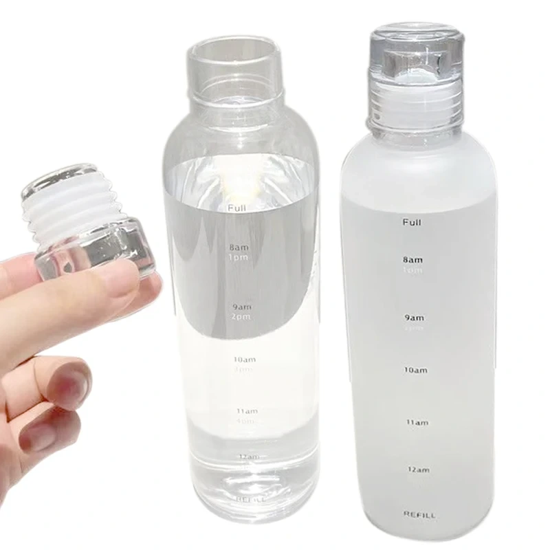 Wholesale 500ml Sports Camping Travel Drinking Water Bottle Time Marker Plastic Water Bottle With Lid 1