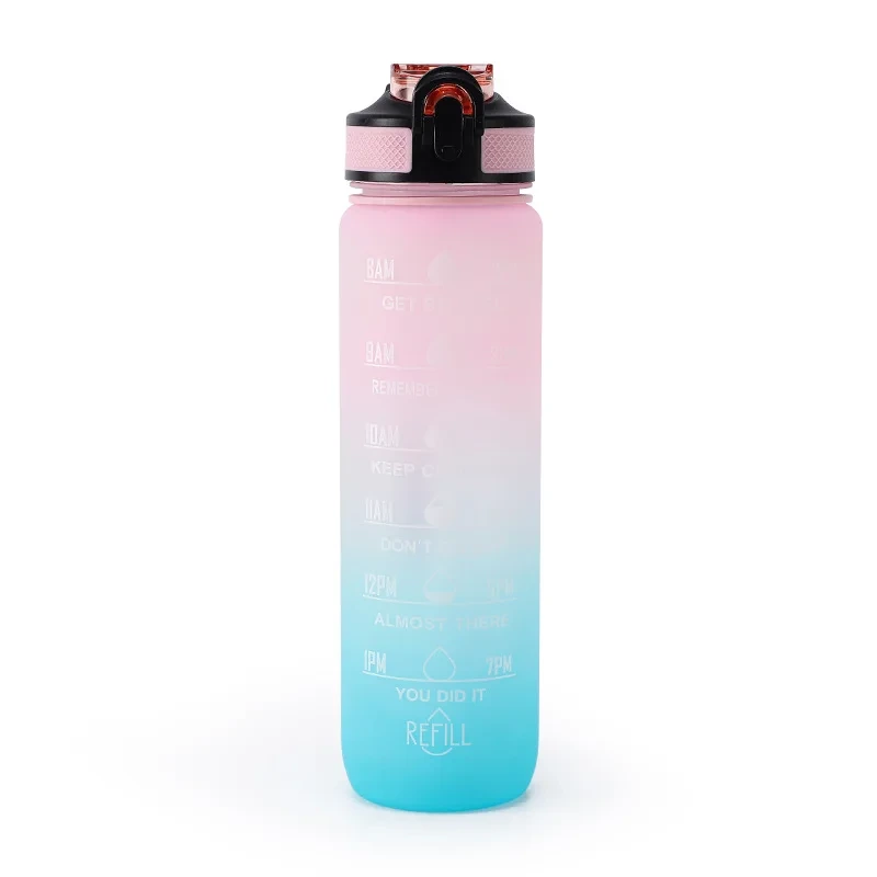Wholesale Leak Proof Free Plastic Fitness Sports Motivational Water Bottle With Times To Drink And Straw 1