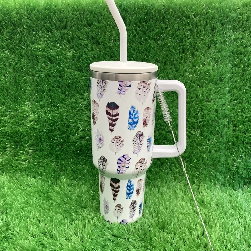 High Quality Stainless Steel Tumbler Cup Customization Feather Pattern Vacuum Insulated Tumbler 1