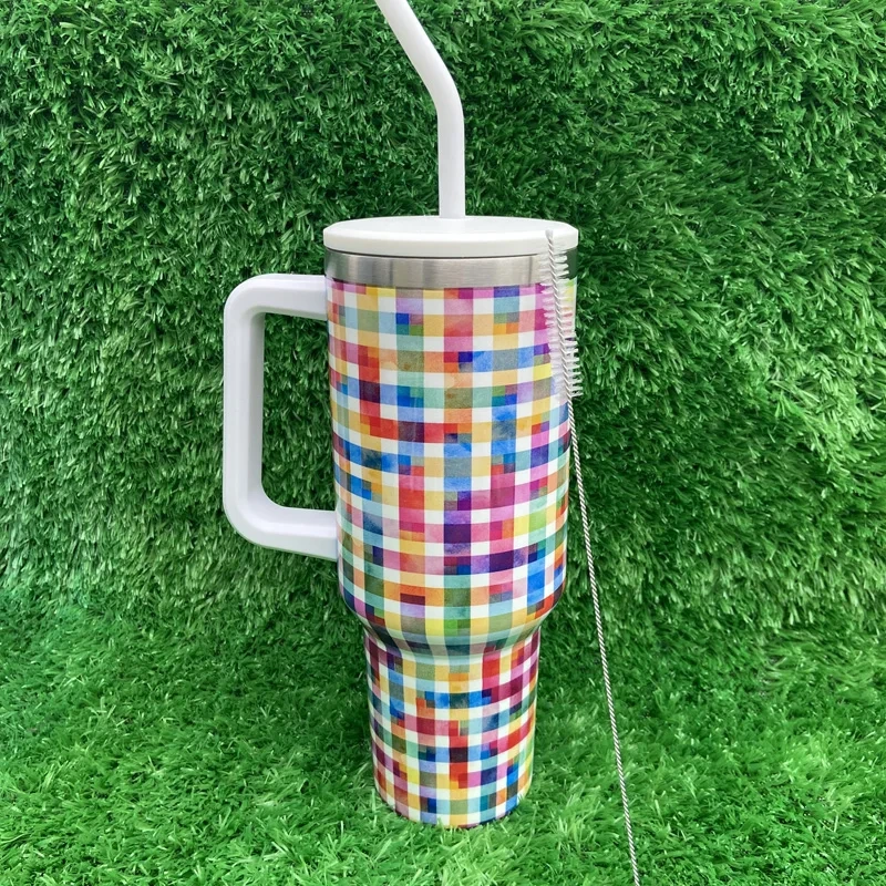 Hot Selling Diamond Pattern Series 40oz Stainless Steel Heat Insulation Sublimation Tumbler With Handle 1