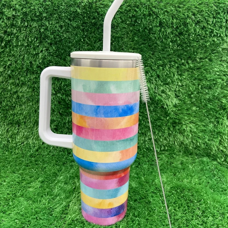 New Arrival Diamond Pattern Series Personalized Insulated Stainless Steel 40oz Sublimation Tumbler With Handle 1