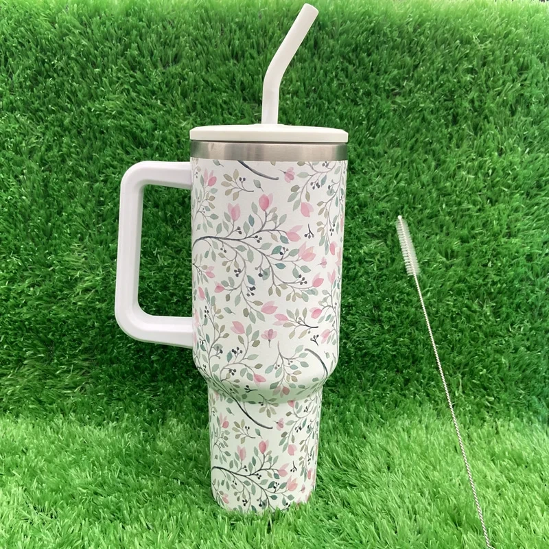 Wholesale Bulk Stainless Steel Tumblers Flower Series 40oz Sublimation Tumbler With Handle 1