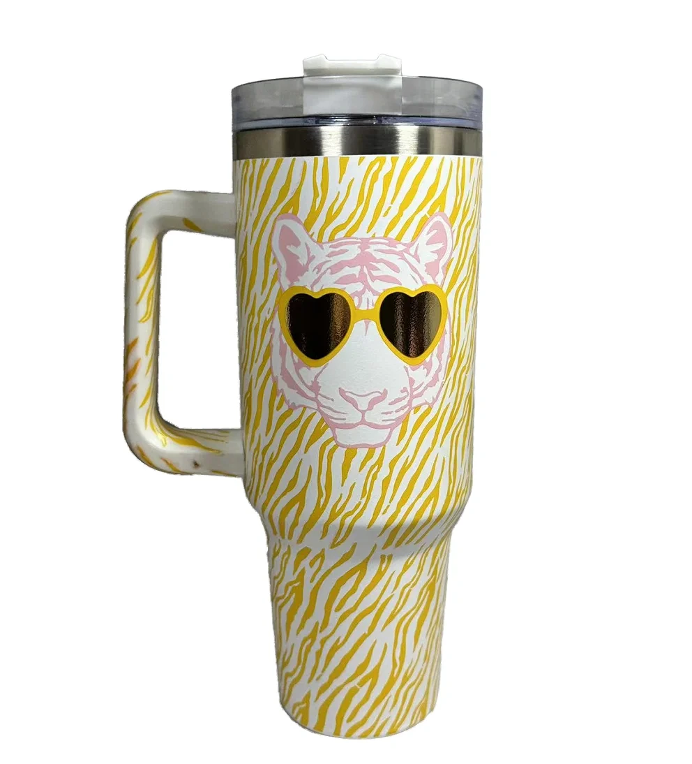 Custom 40oz 20oz Straight Double Wall Stainless Steel Insulated Sublimation Tumbler With Straw And Handle 1