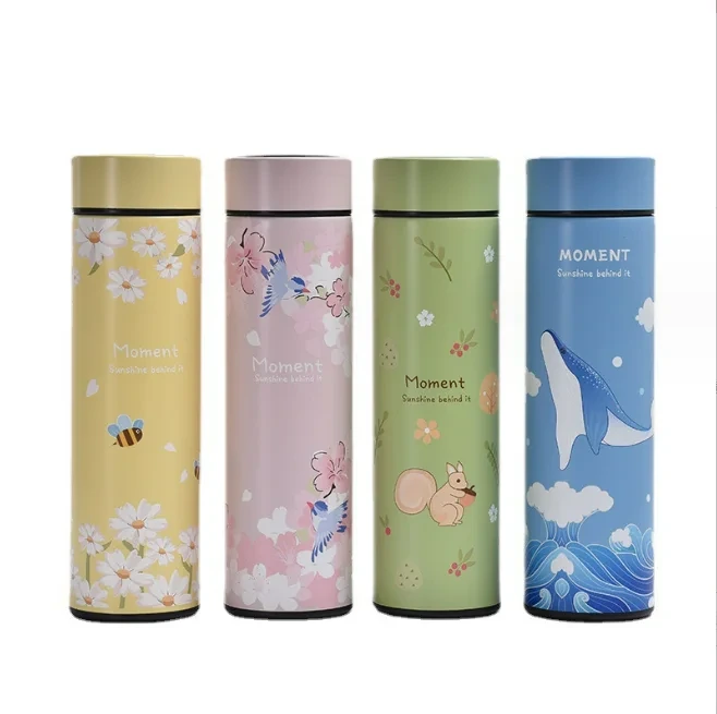 Cute Literary Fresh Temperature Measurement Straight 304 Stainless Steel Smart Thermos Cup With Led Touch Display Temperature 1