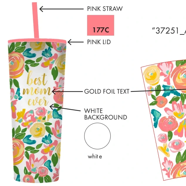 Effect Mary Square With Strong Straw Start Buck Production Double Plastic China Tumbler - Best Mom Ever Garden Party With Gold 1