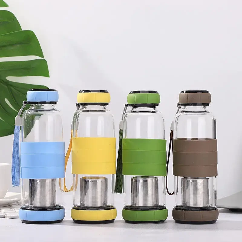 Selección Infusor de té Botella de agua potable Sin Bpa Venta al por mayor Vidrio portátil de borosilicato China Eco Sports Logotipo personalizado Dibujos animados 1