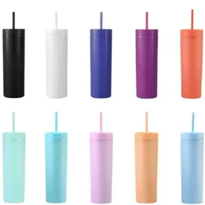 16oz Plastic Water Bottle Slim Cups With Straw Double Wall Plastic Smoking Lid Tumbler 1