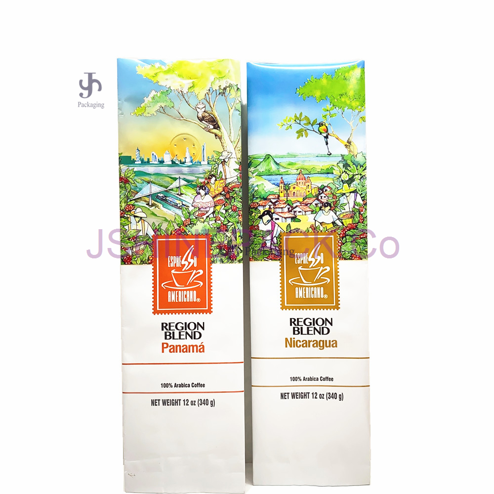 Kantong Kopi Gusset Aluminium Foil Heat Sealable Dengan Cetak Karya Seni| JSHINEPACK 1