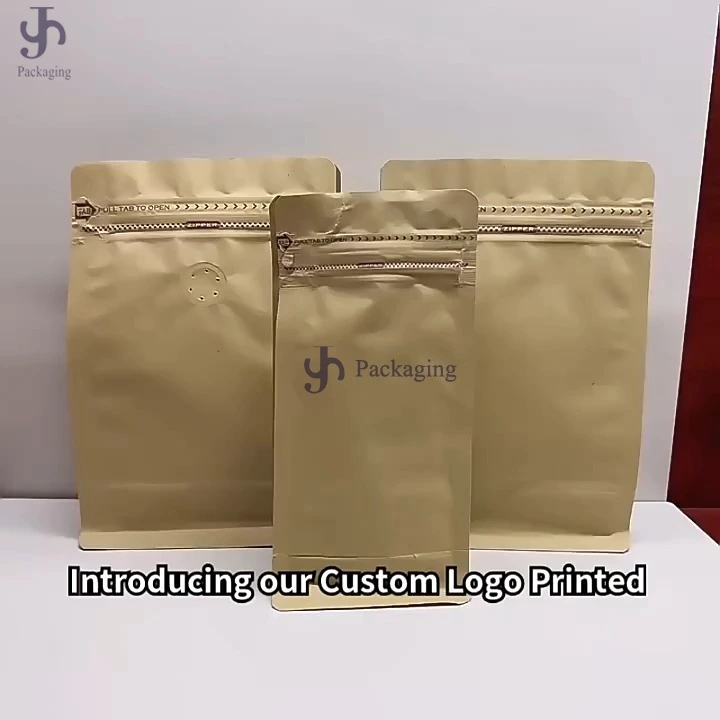 Umweltfreundliche Flachbodenbeutel aus Kraftpapier mit Folienauskleidung & Leicht reißbarer Reißverschluss für die Aufbewahrung von Kaffeebohnen | JSHINEPACK 1